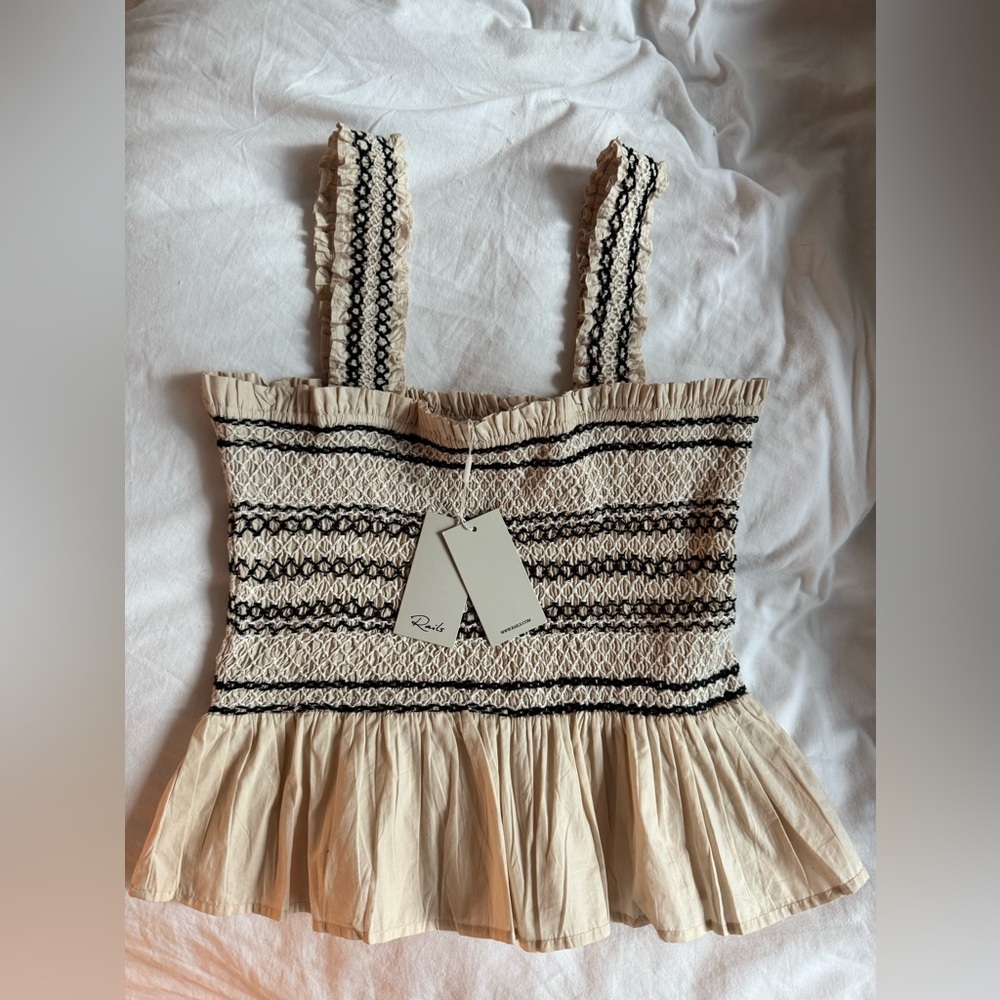 Rails BabyDoll Cream and Black Smocked Tank Top